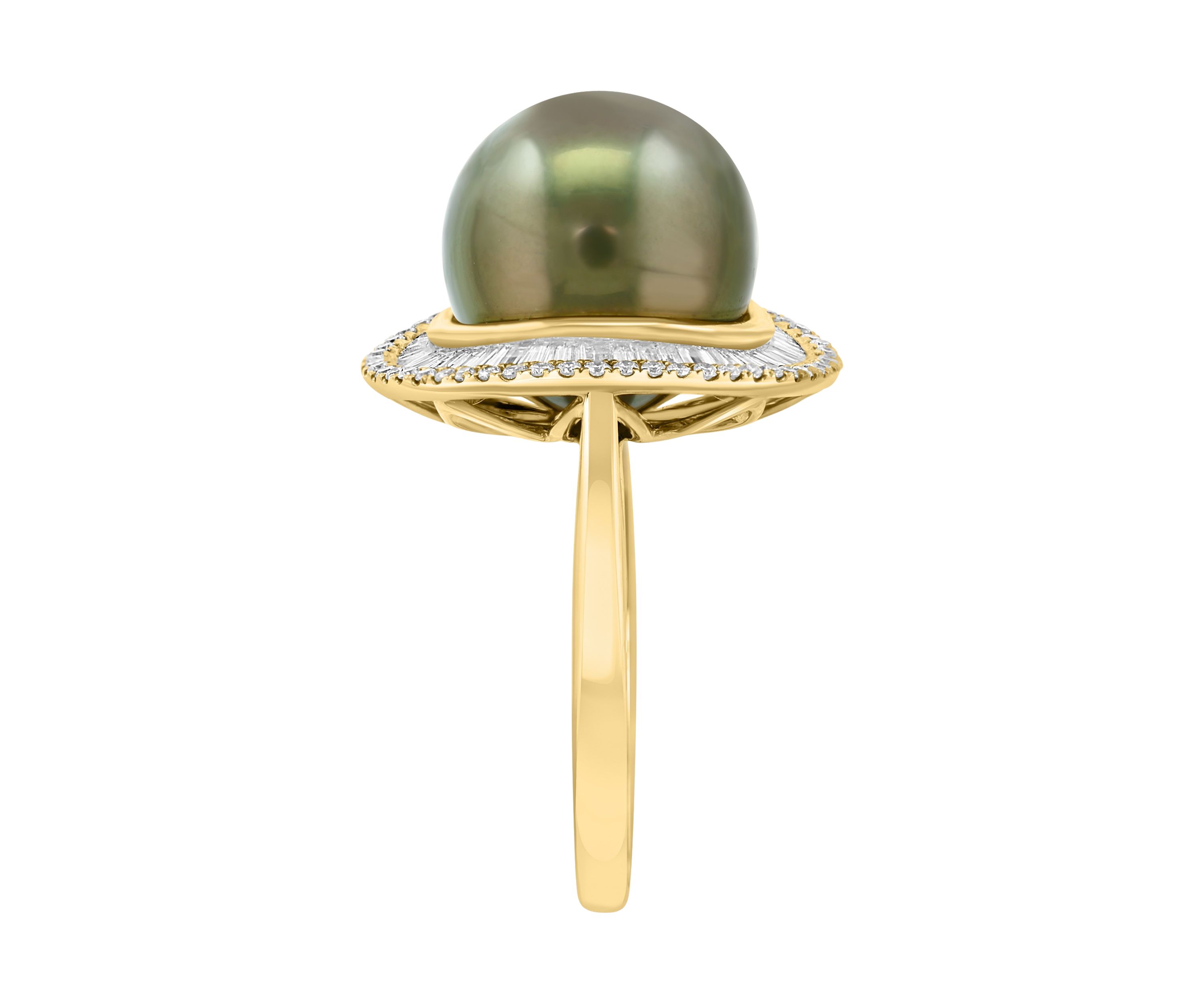 1/2 ct. t.w. Diamond and Tahitian Pearl Ring in 14K Yellow Gold