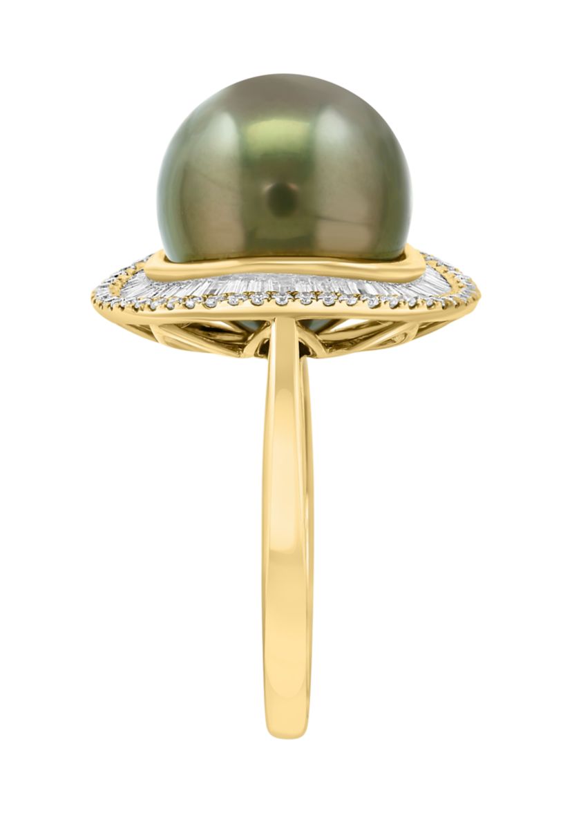 1/2 ct. t.w. Diamond and Tahitian Pearl Ring in 14K Yellow Gold
