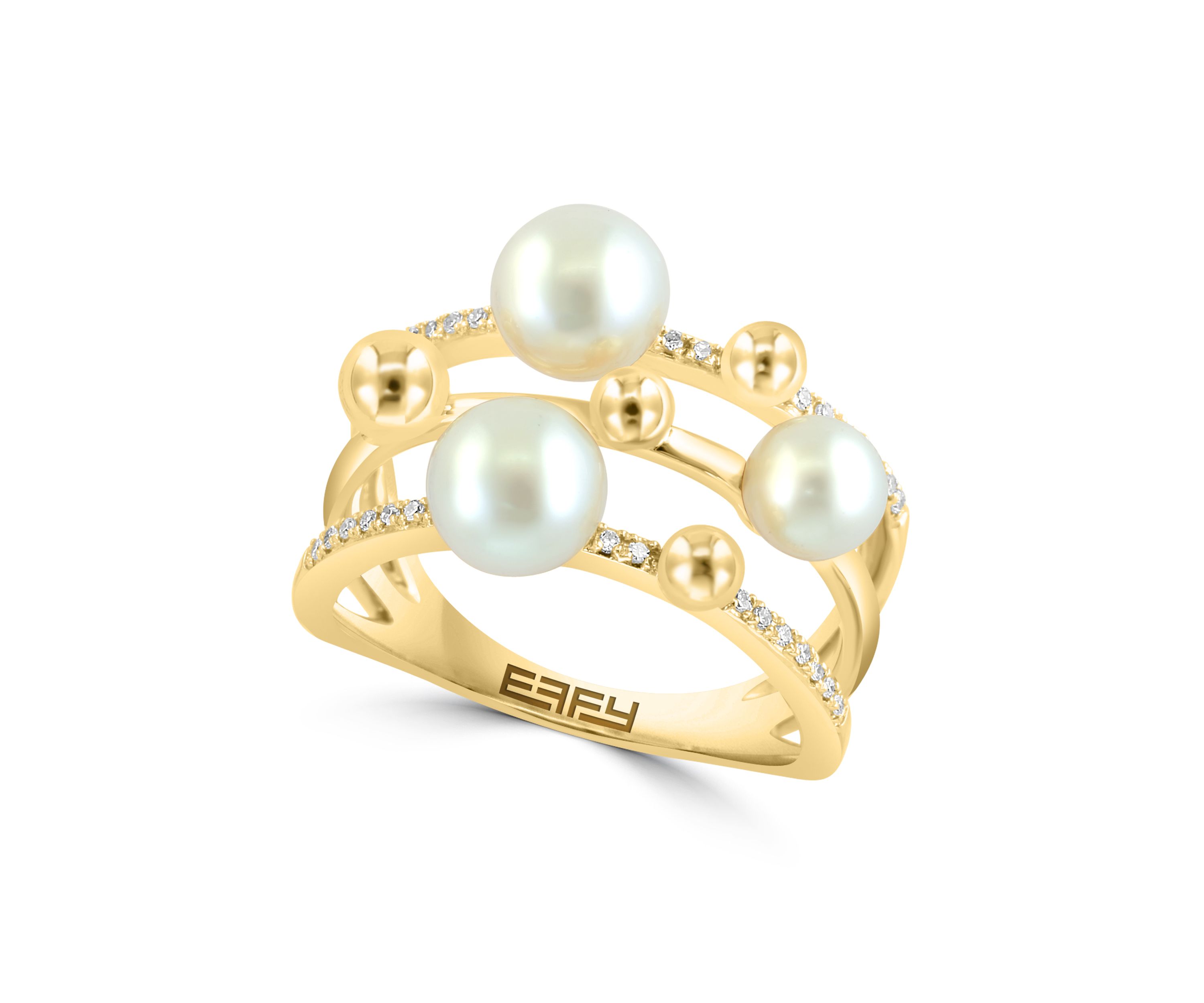 Diamond and Freshwater Pearl Stack Ring in 14K Yellow Gold