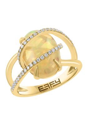 Effy 1/4 ct. t.w. Diamond, 3.5 ct. t.w. Ethiopian Opal Ring in 14K Yellow Gold -  5400452HRY0Y238DO