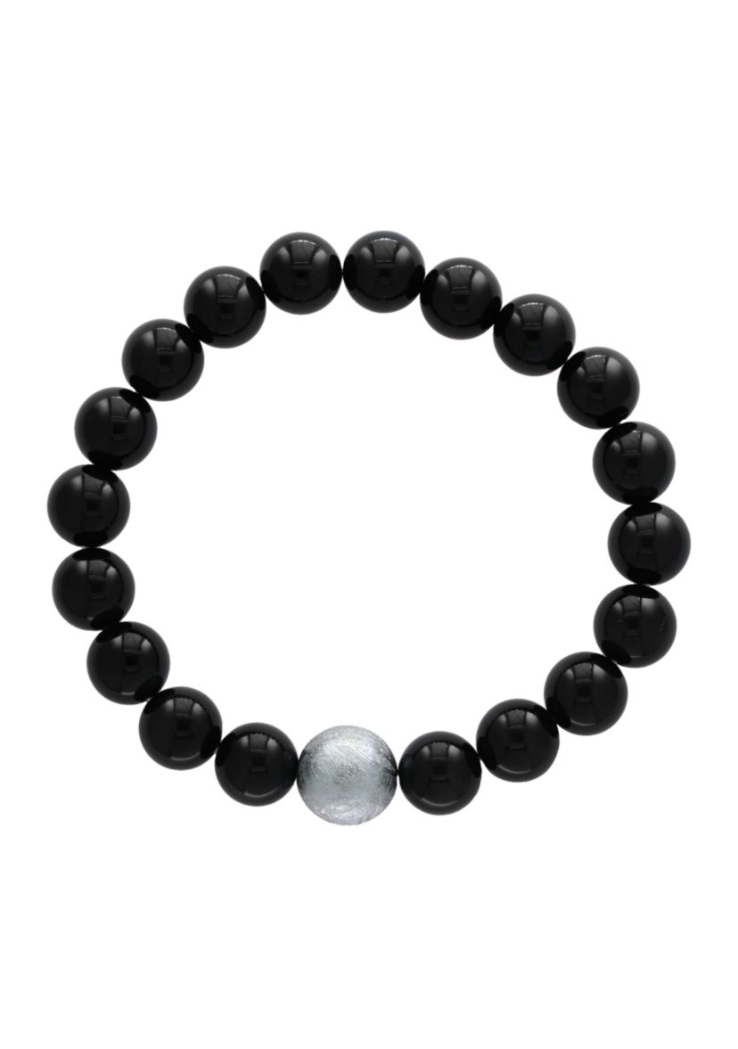 Mens Meteorite and Tiger Eye Beaded Stretch Bracelet