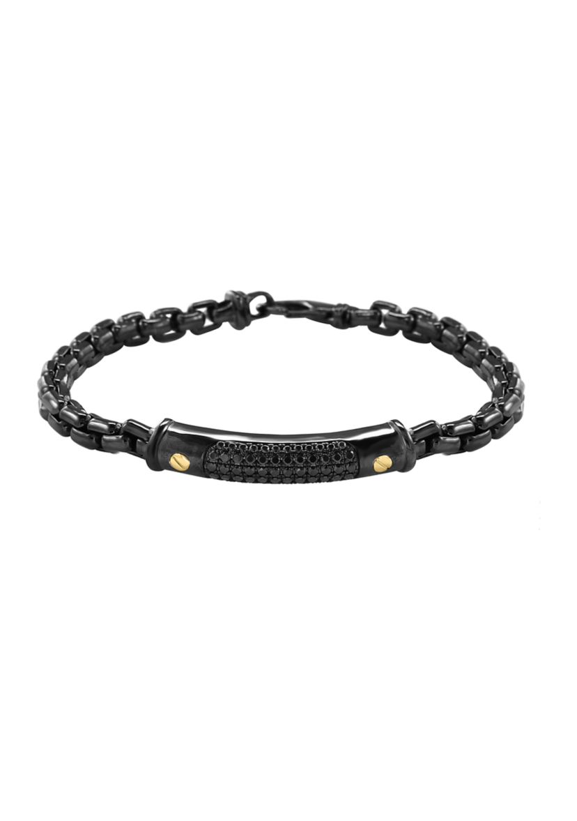Mens Black Spinel Bracelet in Sterling Silver and 14K Yellow Gold