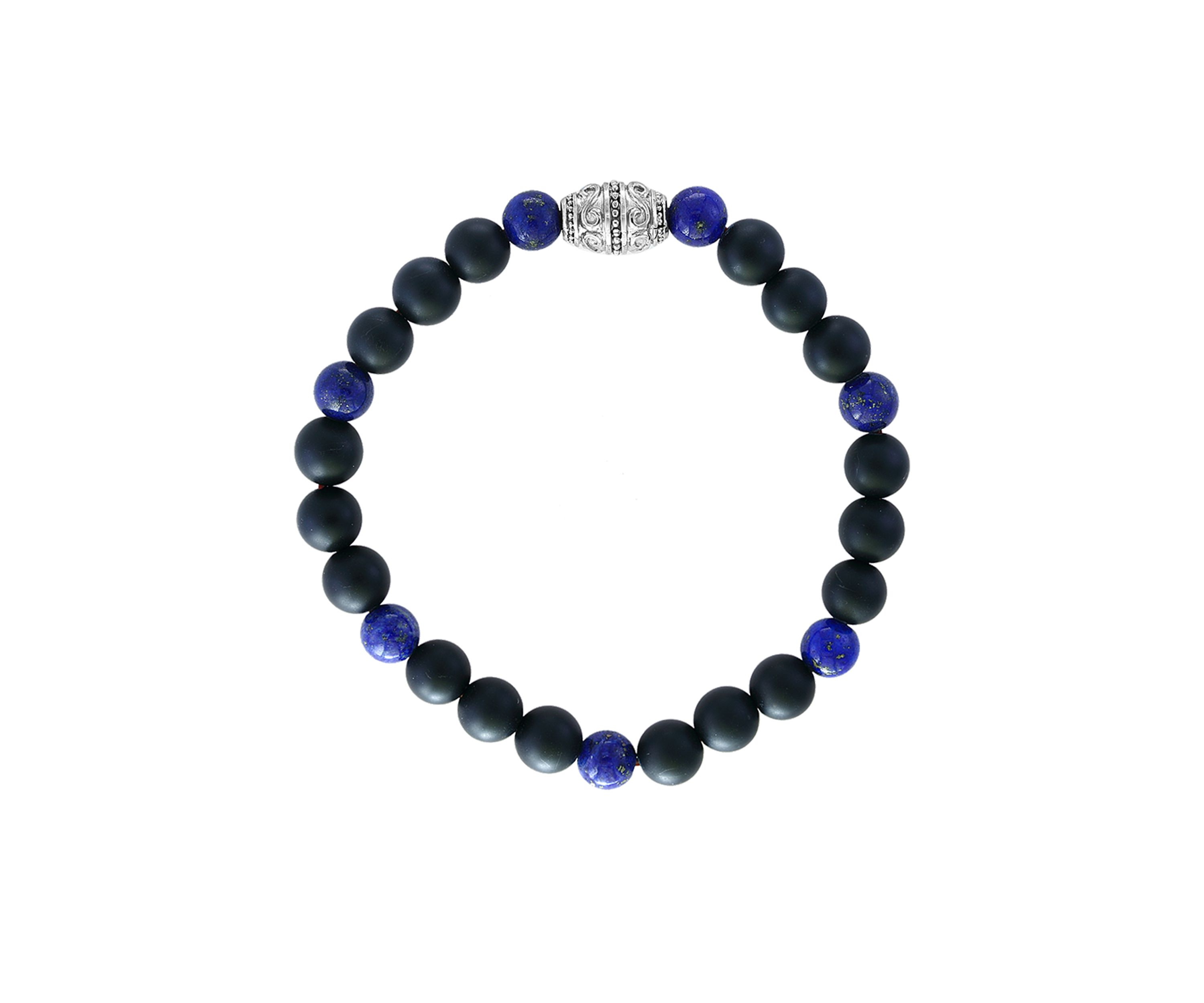 Mens Meteorite and Lapis Lazuli Beaded Bracelet