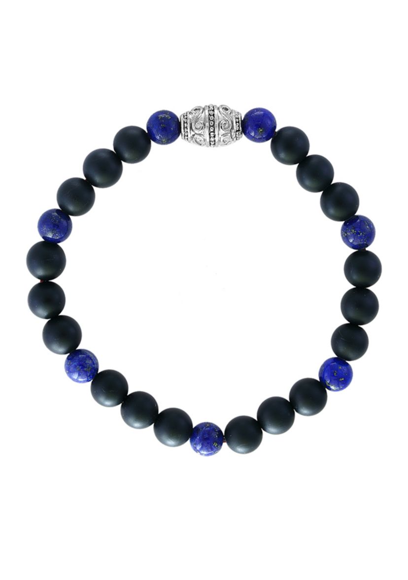 Mens Meteorite and Lapis Lazuli Beaded Bracelet