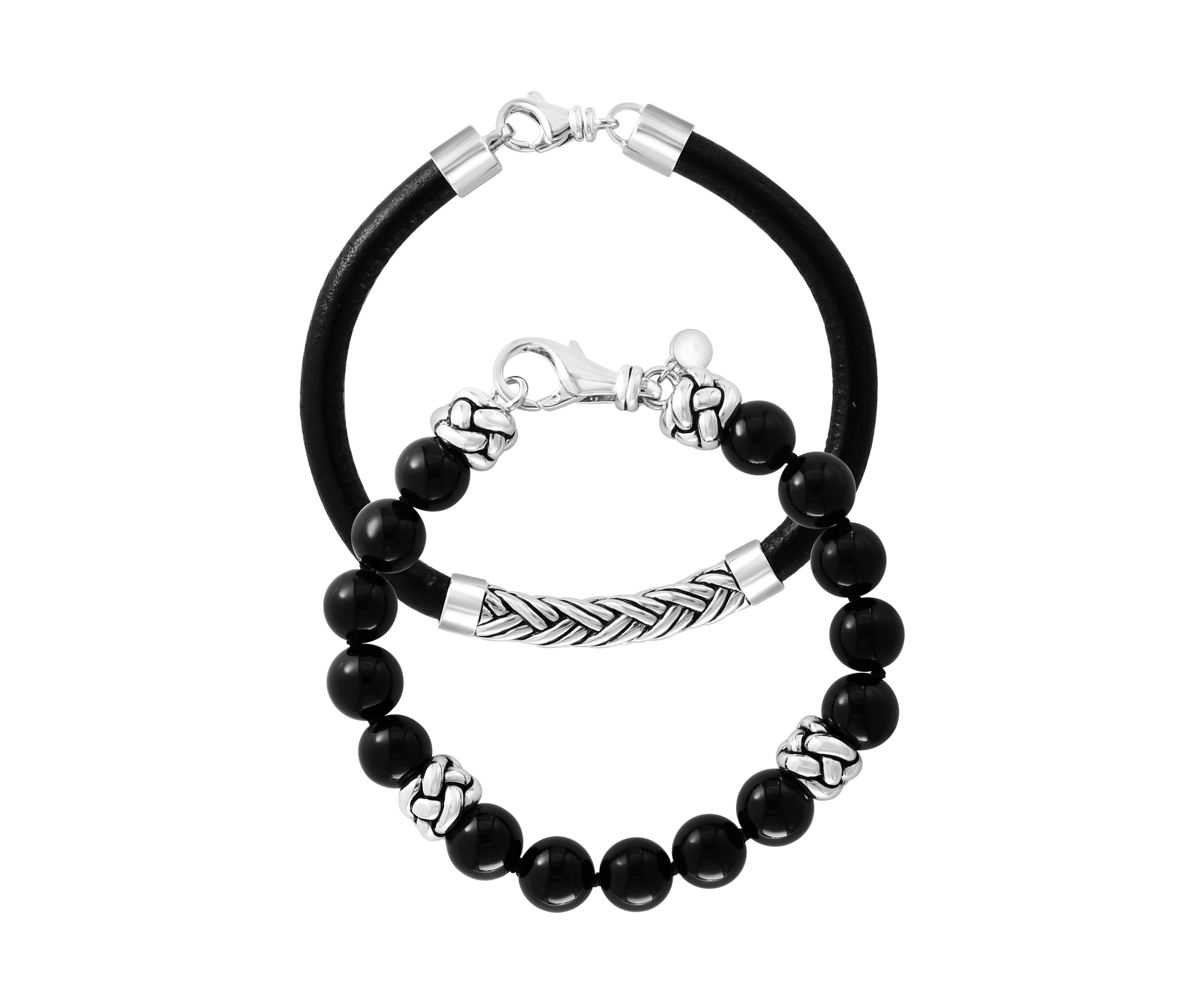 93 ct. t.w. Black Onyx Bracelet in Sterling Silver - Set of 2