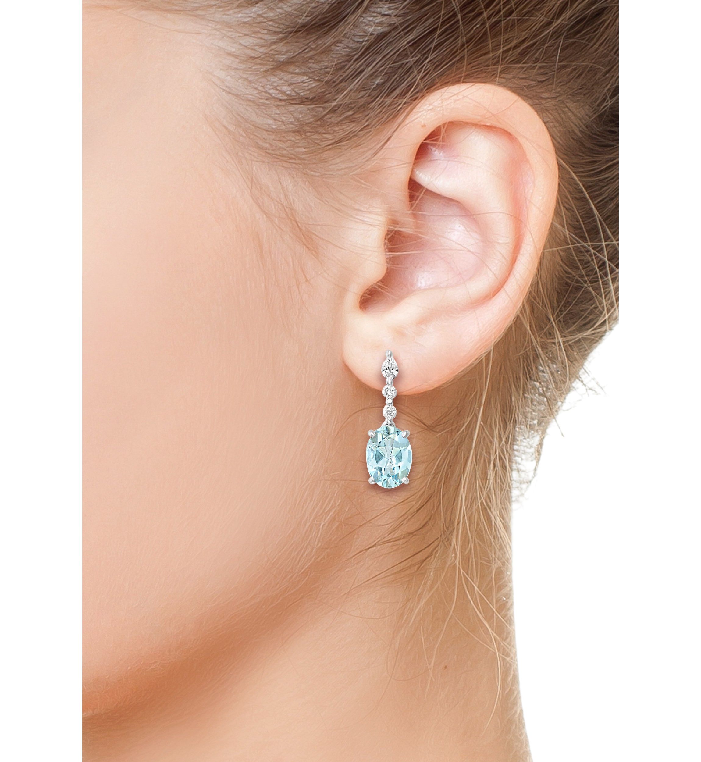 2.2 ct. t.w. Aquamarine, 1/5 ct. t.w. Diamond Earrings in 14K White Gold