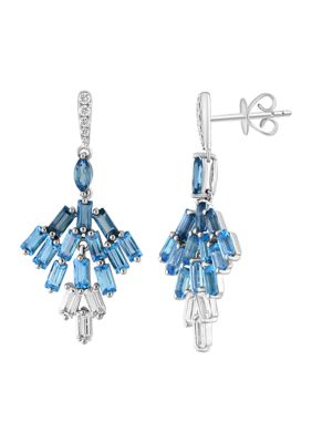 Effy Diamond, Green Amethyst and Blue Topaz Dangle Earrings in 14K White Gold