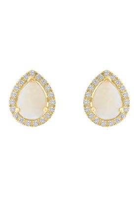 Effy 1/5 Ct. T.w. Diamond And 1.25 Ct. T.w. Opal Earrings In 14K Yellow Gold