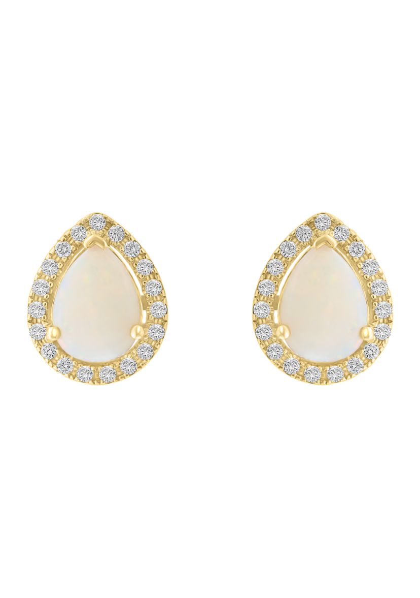 1/5 ct. t.w. Diamond and 1.25 ct. t.w. Opal Earrings in 14K Yellow Gold 