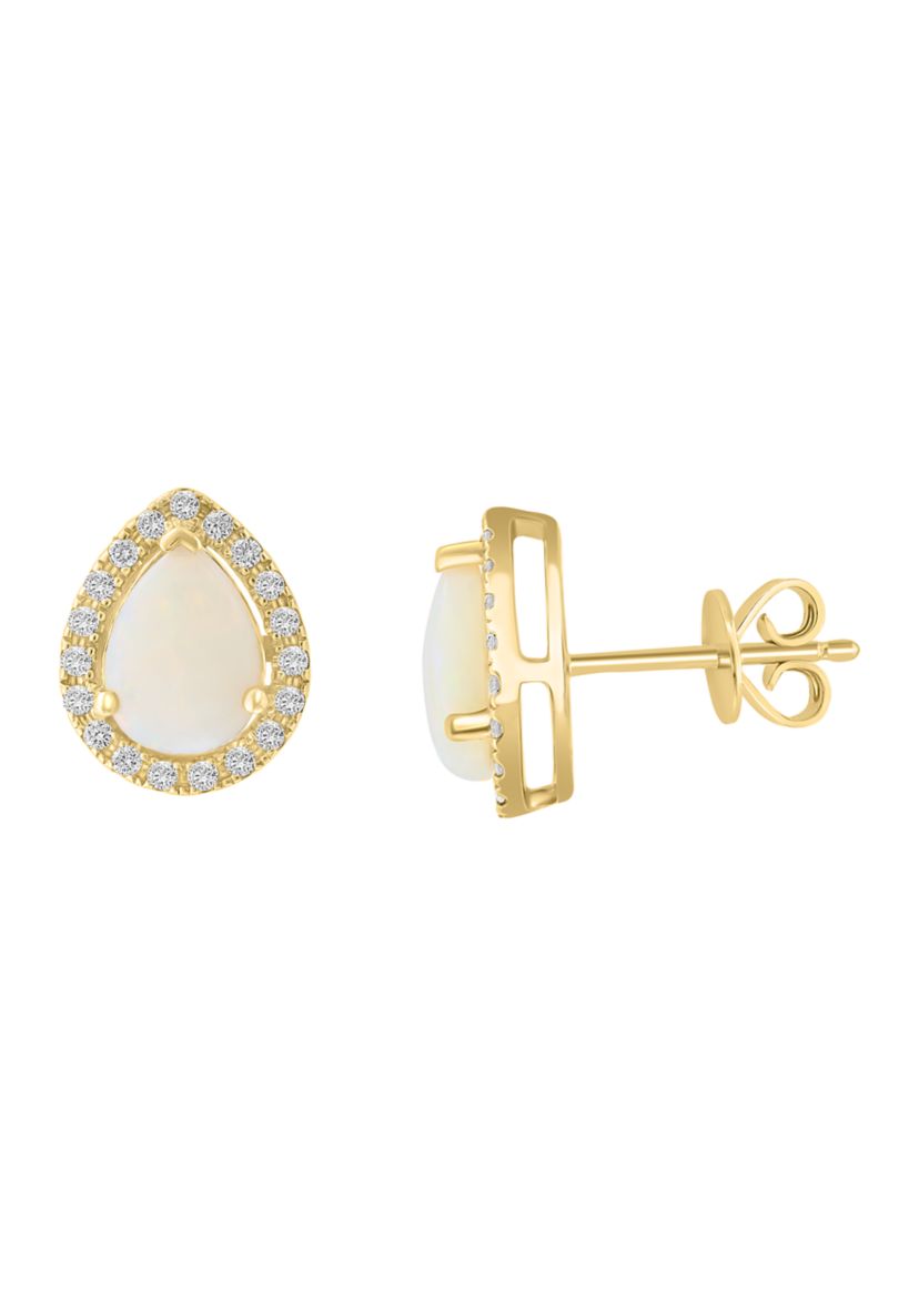 1/5 ct. t.w. Diamond and 1.25 ct. t.w. Opal Earrings in 14K Yellow Gold 
