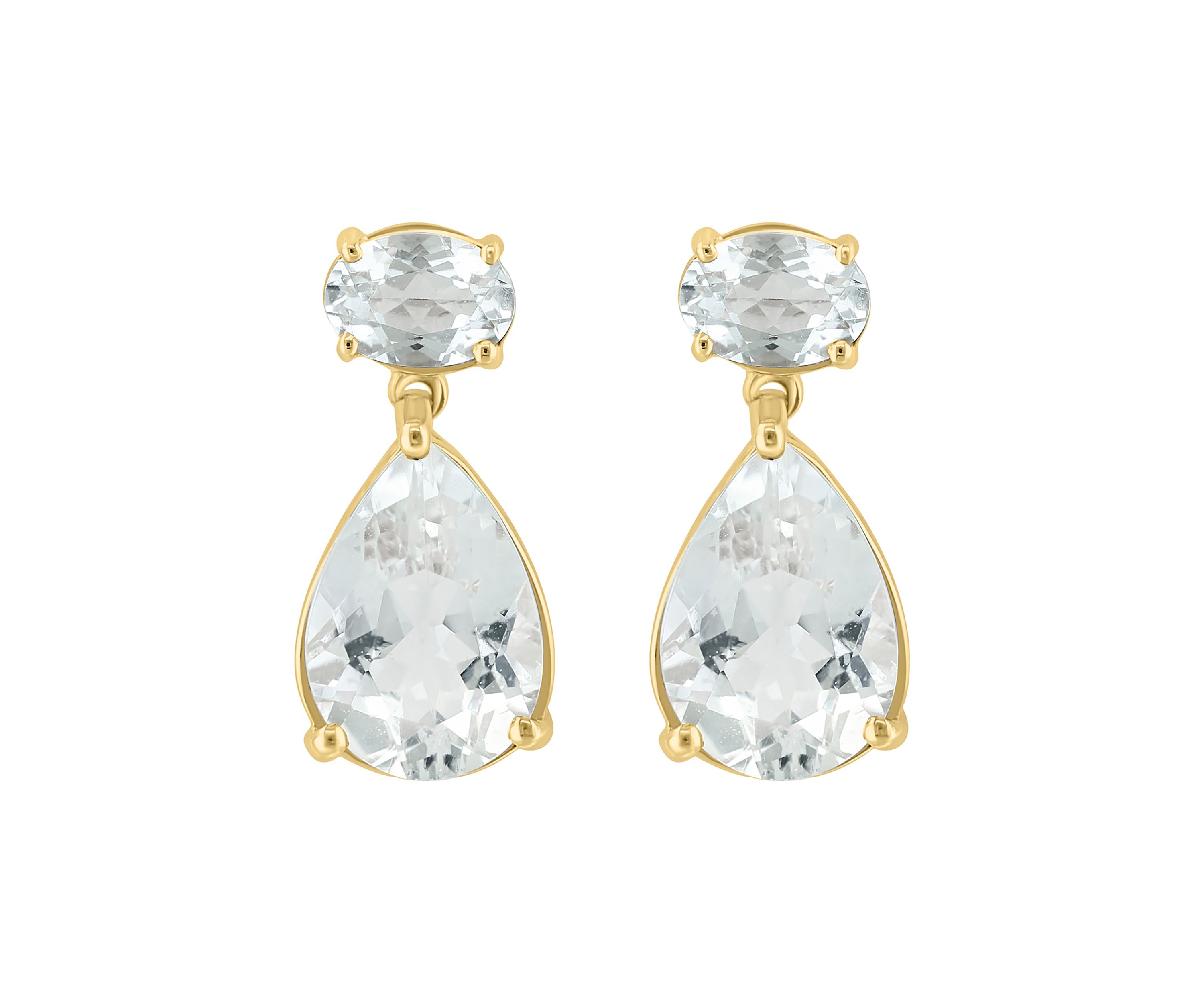 White Topaz Pear Dangle Earrings in 14K Yellow Gold