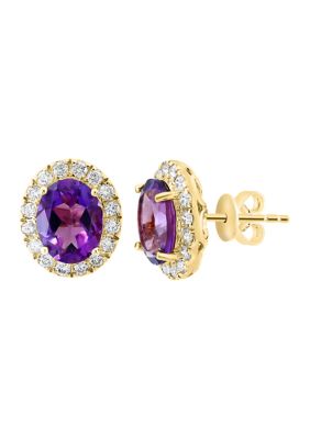 Effy 12 ct tw Diamond 335 ct tw Amethyst Earrings in 14K Yellow Gold
