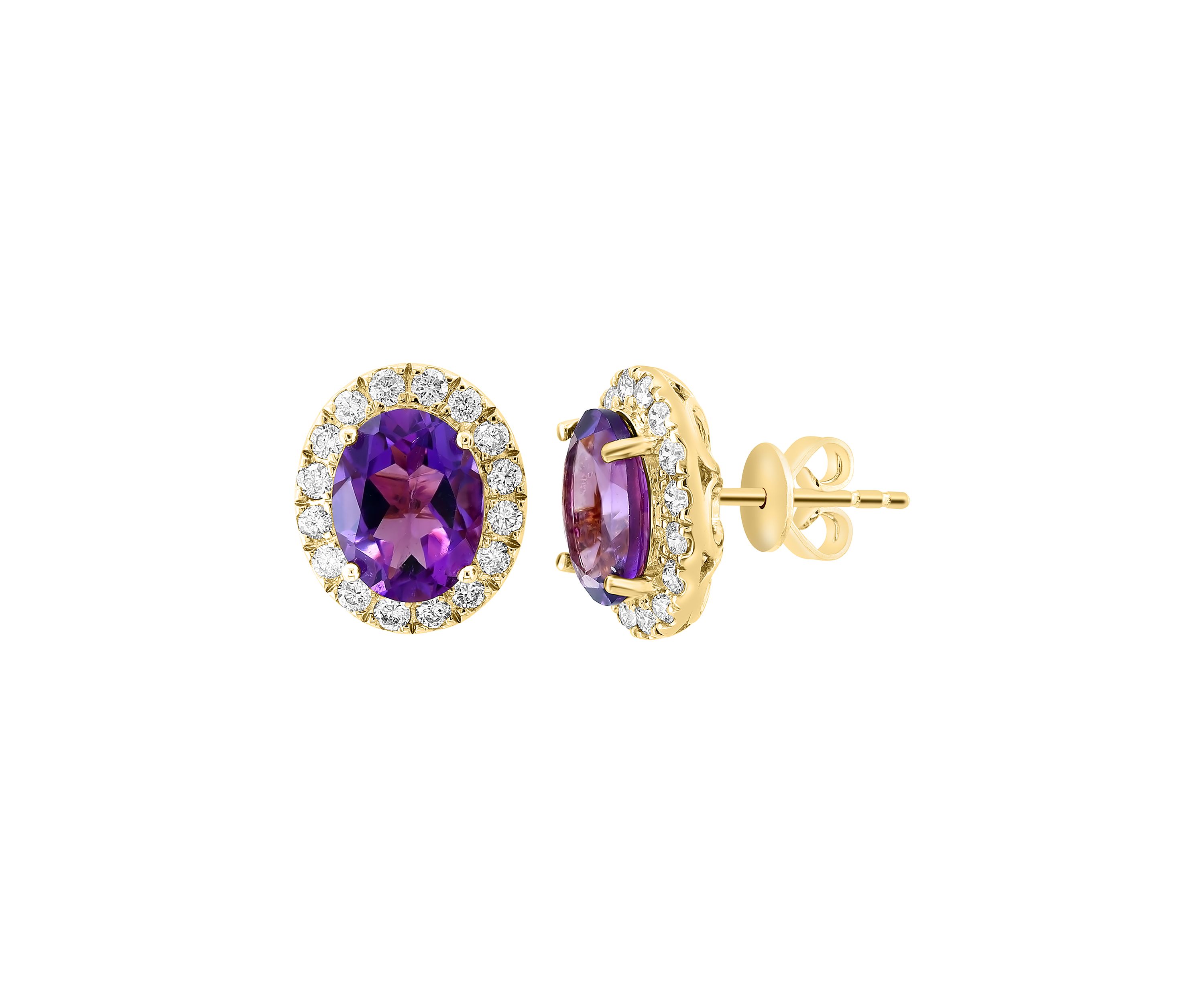1/2 ct. t.w. Diamond, 3.35 ct. t.w. Amethyst Earrings in 14K Yellow Gold