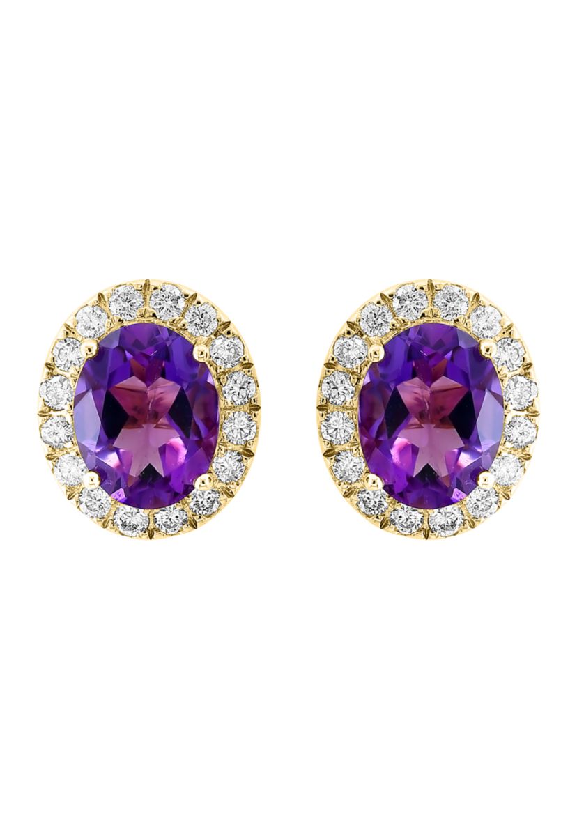 1/2 ct. t.w. Diamond, 3.35 ct. t.w. Amethyst Earrings in 14K Yellow Gold
