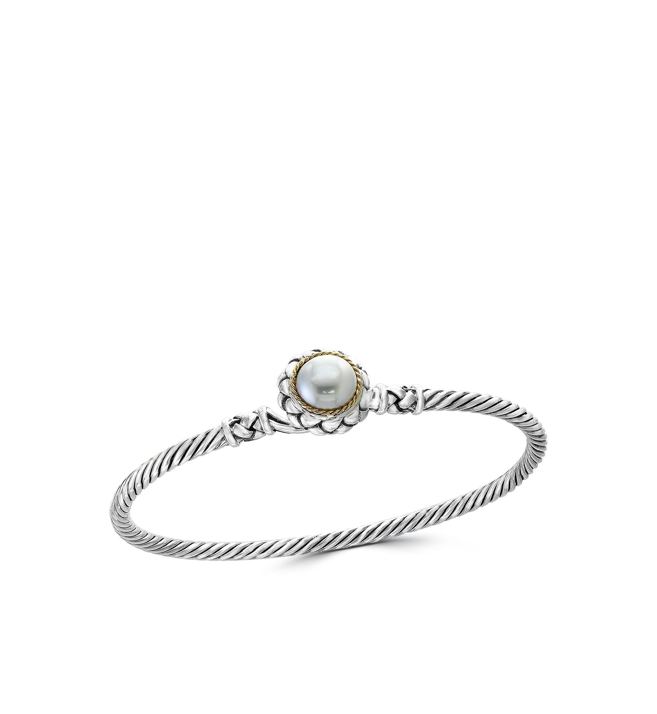 Fresh Water Pearl Bangle Bracelet in Sterling Silver and 18k Yellow Gold