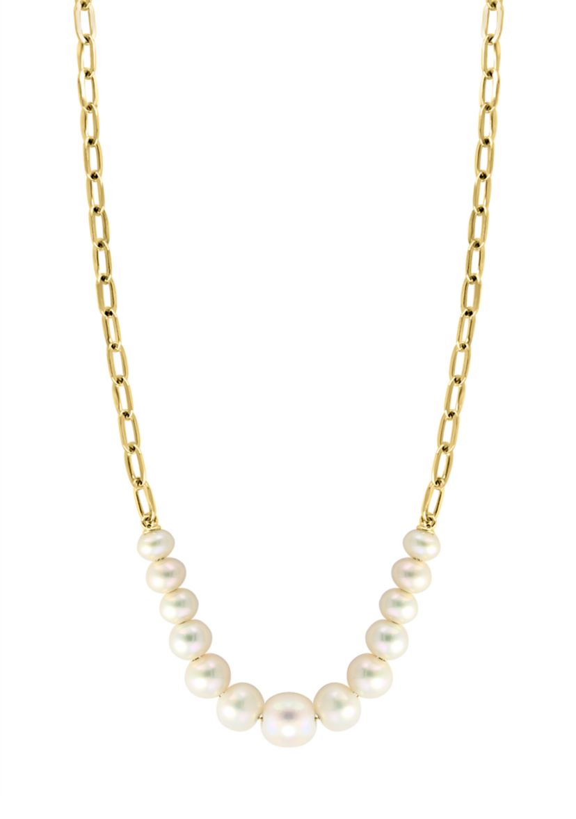 Freshwater Pearl Chain Necklace in 14K Yellow Gold