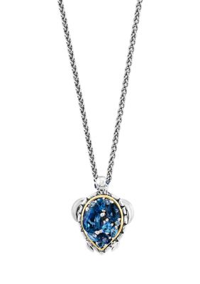 Effy Blue Topaz and London Blue Topaz Turtle Pendant Necklace in Sterling Silver and 14K Yellow Gold