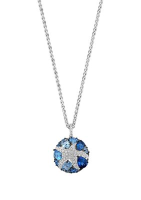 Effy 3.38 ct. t.w. Blue Topaz London Blue Topaz, Sky Blue Topaz, White Sapphire Pendant Necklace in Sterling Silver -  5400452IPSJZ193M0