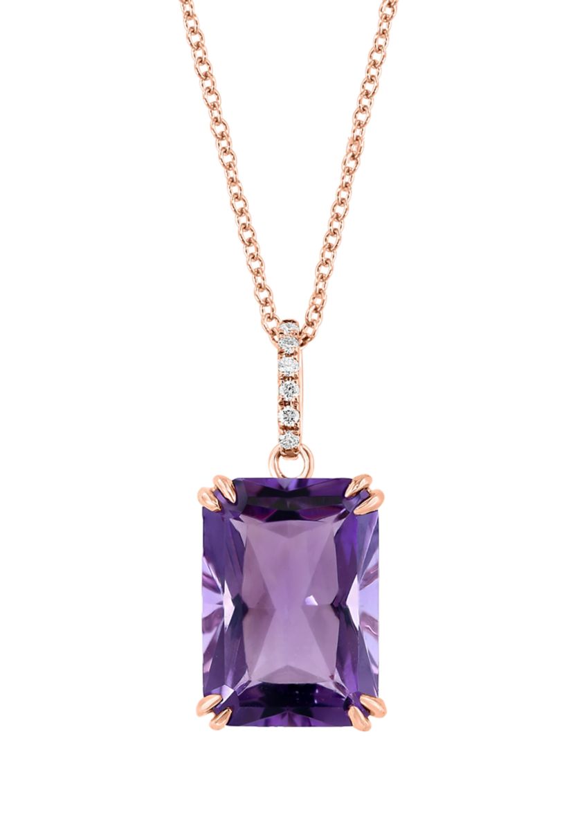 1/10 ct. t.w. Diamond, 7.2 ct. t.w. Amethyst Pendant Necklace in 14K Rose Gold