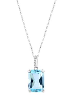 Effy 1/10 ct. t.w. Diamond, 8.5 ct. t.w. Sky Blue Topaz Pendant Necklace in 14K White Gold