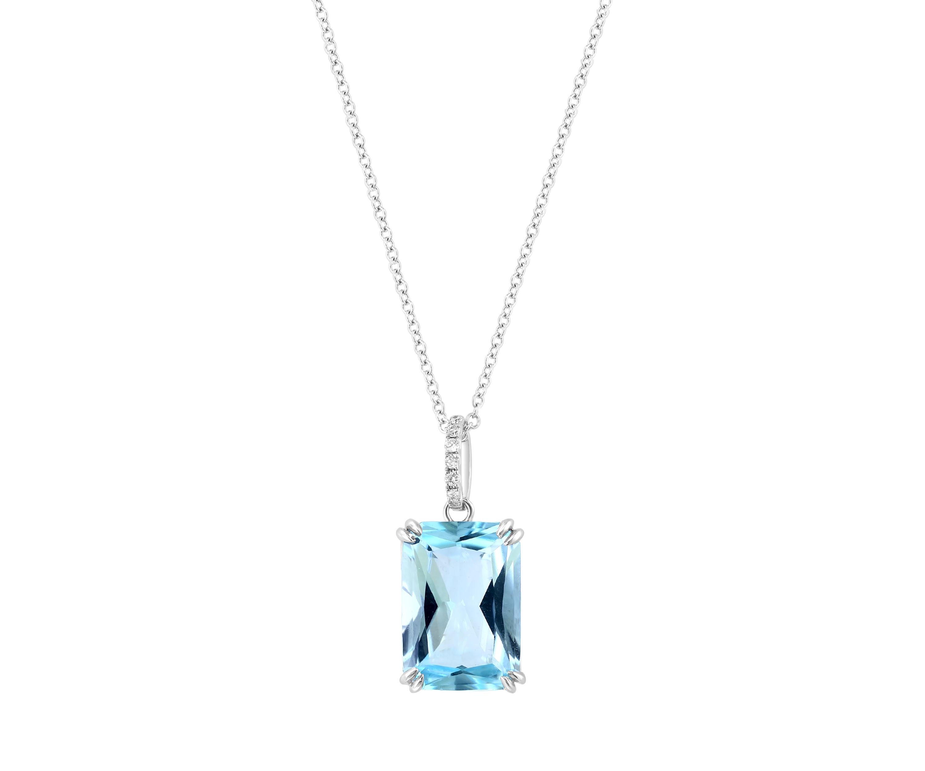 1/10 ct. t.w. Diamond, 8.5 ct. t.w. Sky Blue Topaz Pendant Necklace in 14K White Gold