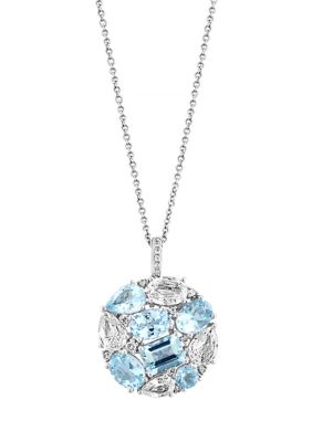 Effy Diamond, Aquamarine And White Sapphire Round Pendant Necklace In 14K White Gold