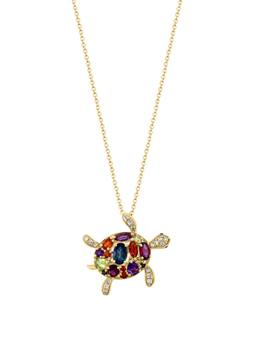 2.5 ct. t.w. Multi Gemstone, Sapphire Turtle Pendant Necklace in 14K Yellow Gold