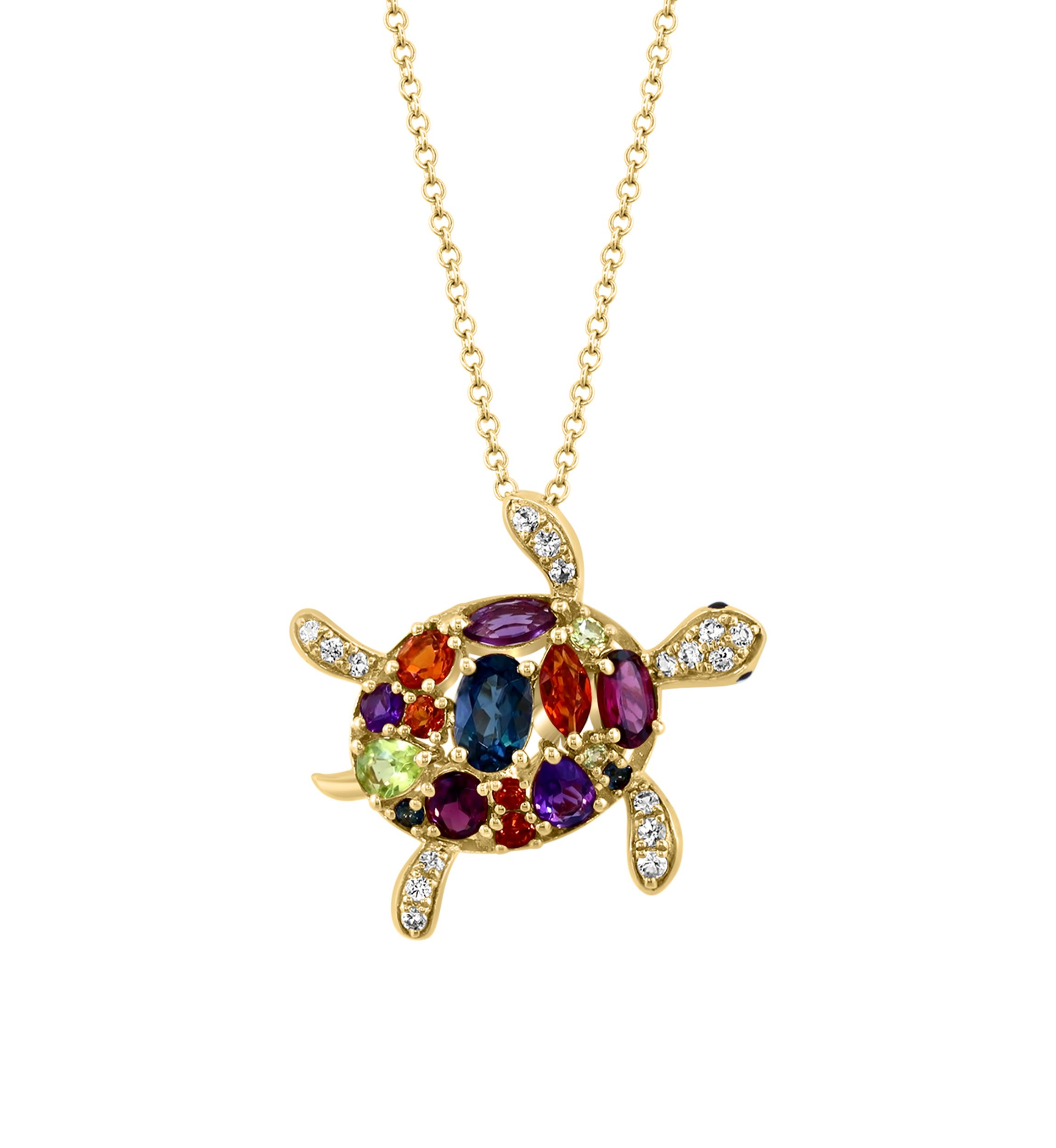 2.5 ct. t.w. Multi Gemstone, Sapphire Turtle Pendant Necklace in 14K Yellow Gold