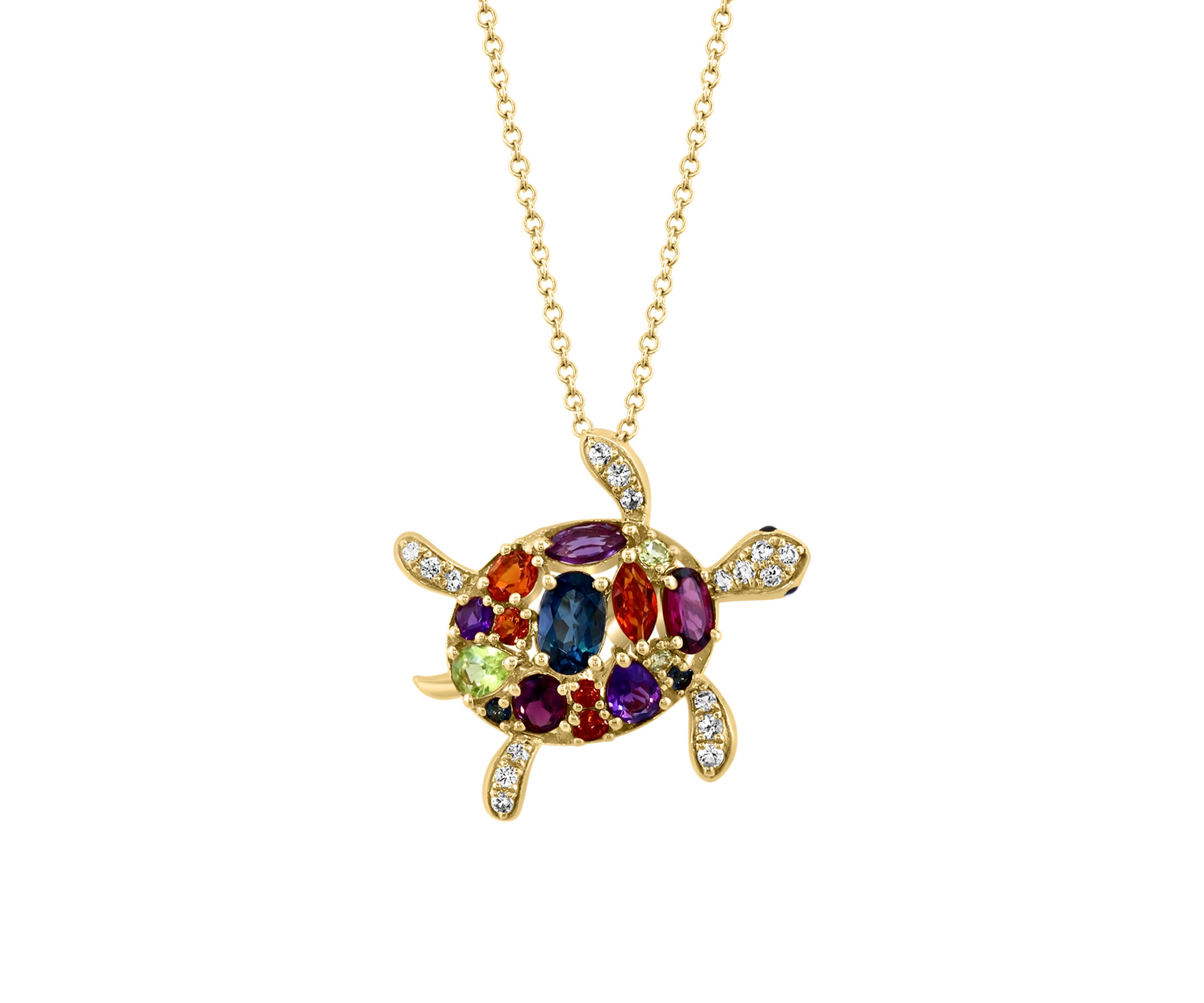 2.5 ct. t.w. Multi Gemstone, Sapphire Turtle Pendant Necklace in 14K Yellow Gold