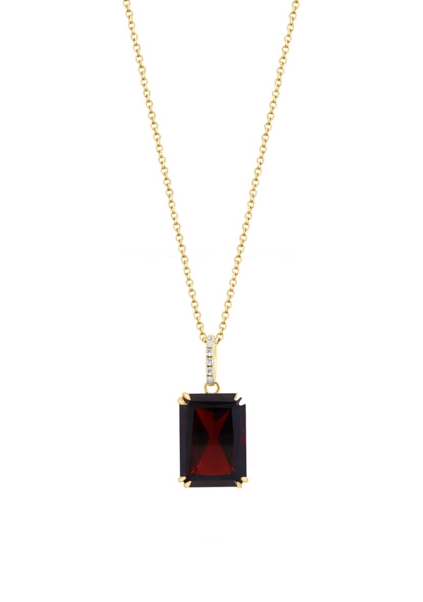Diamond and Garnet Pendant Necklace in 14K Yellow Gold