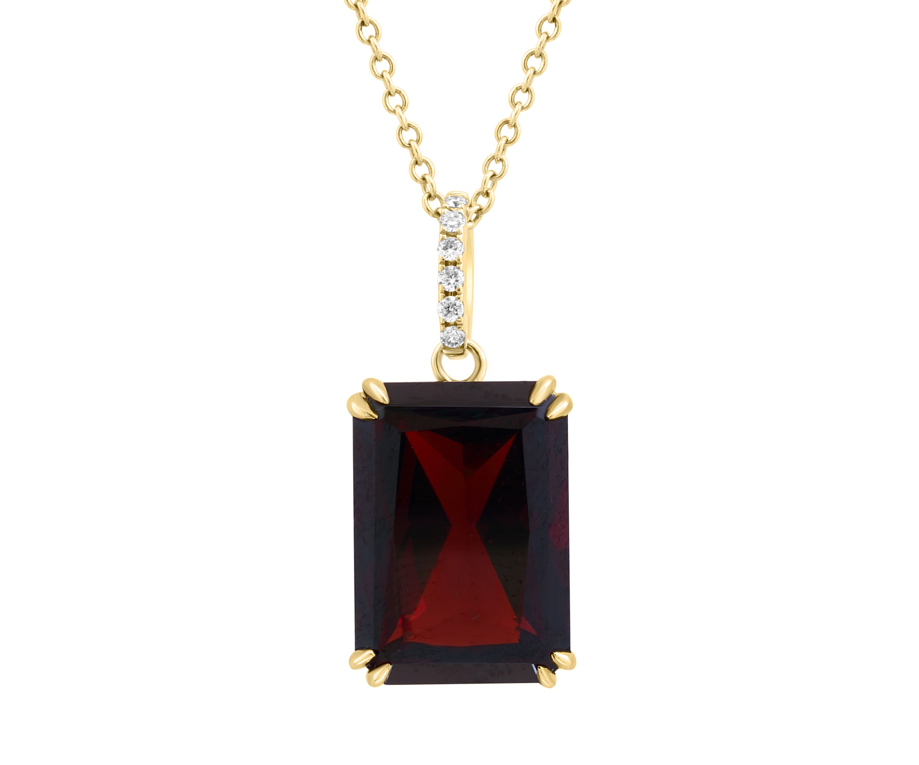 Diamond and Garnet Pendant Necklace in 14K Yellow Gold