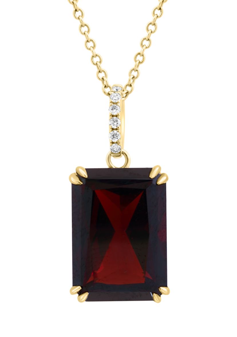 Diamond and Garnet Pendant Necklace in 14K Yellow Gold