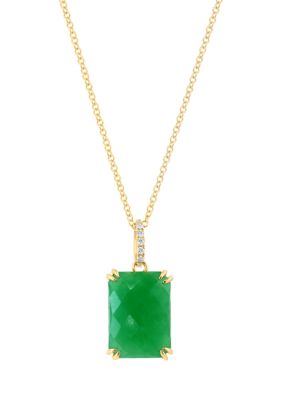 Effy 1/10 Ct. T.w. Diamond, 6.4 Ct. T.w. Jade Pendant Necklace In 14K Yellow Gold, White, 16 In -  0617892894190