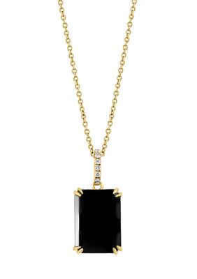 Effy 1/10 Ct. T.w. Diamond, 6.95 Ct. T.w. Onyx Pendant Necklace In 14K Yellow Gold