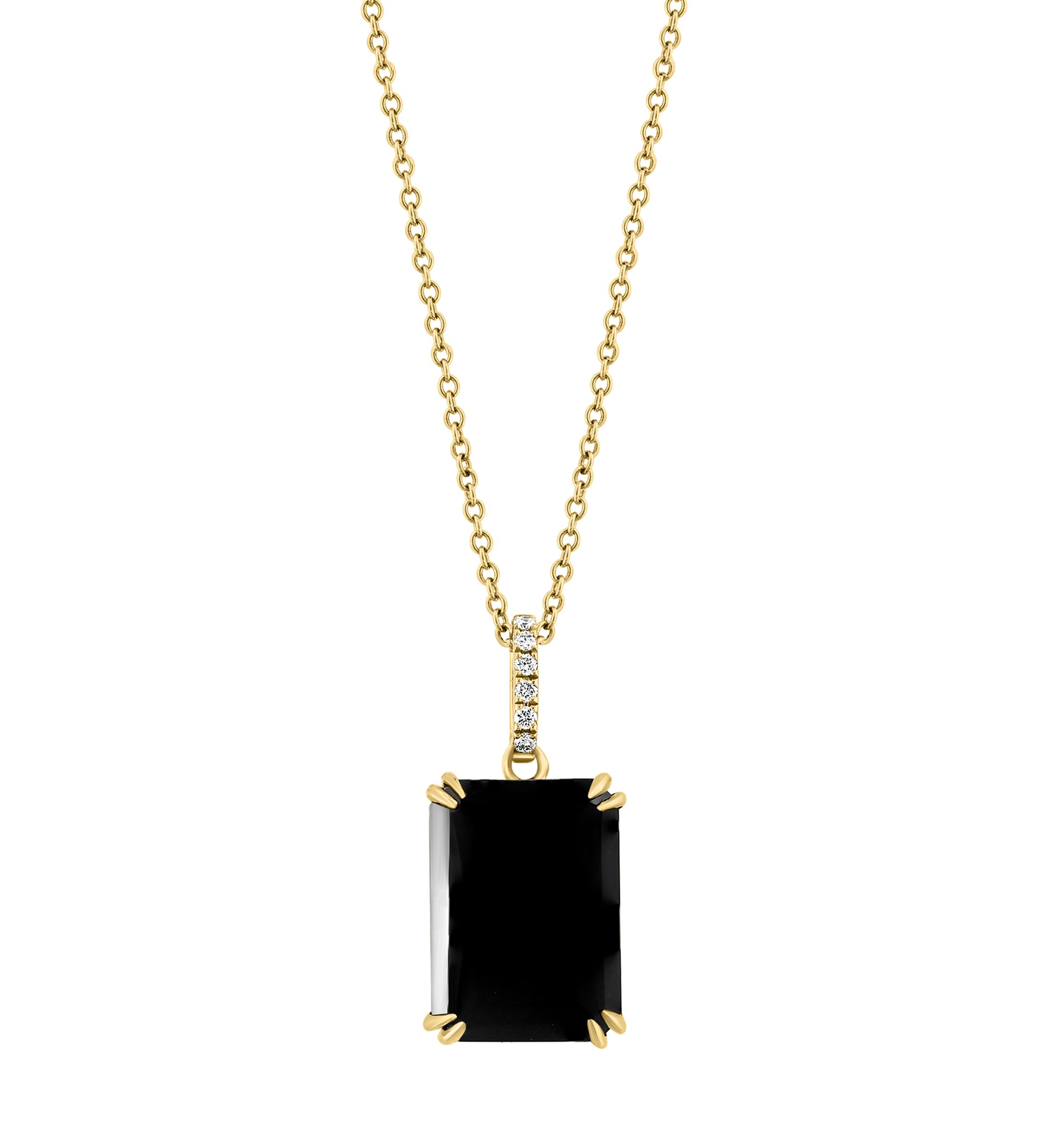 1/10 ct. t.w. Diamond, 6.95 ct. t.w. Onyx Pendant Necklace in 14K Yellow Gold