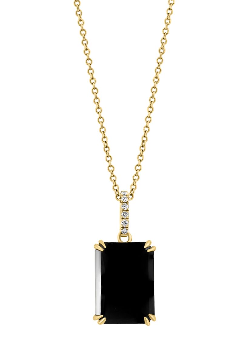 1/10 ct. t.w. Diamond, 6.95 ct. t.w. Onyx Pendant Necklace in 14K Yellow Gold