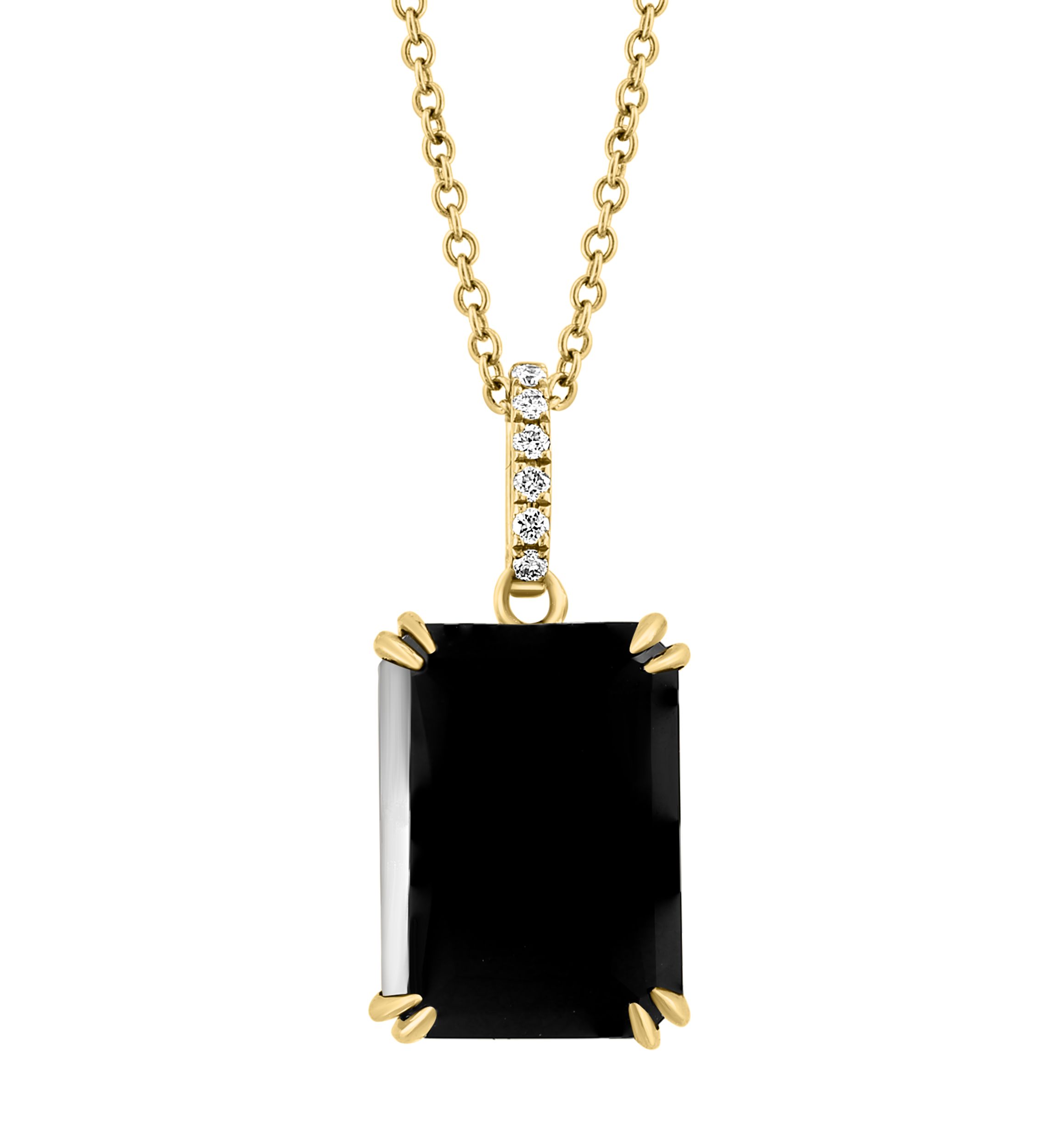 1/10 ct. t.w. Diamond, 6.95 ct. t.w. Onyx Pendant Necklace in 14K Yellow Gold