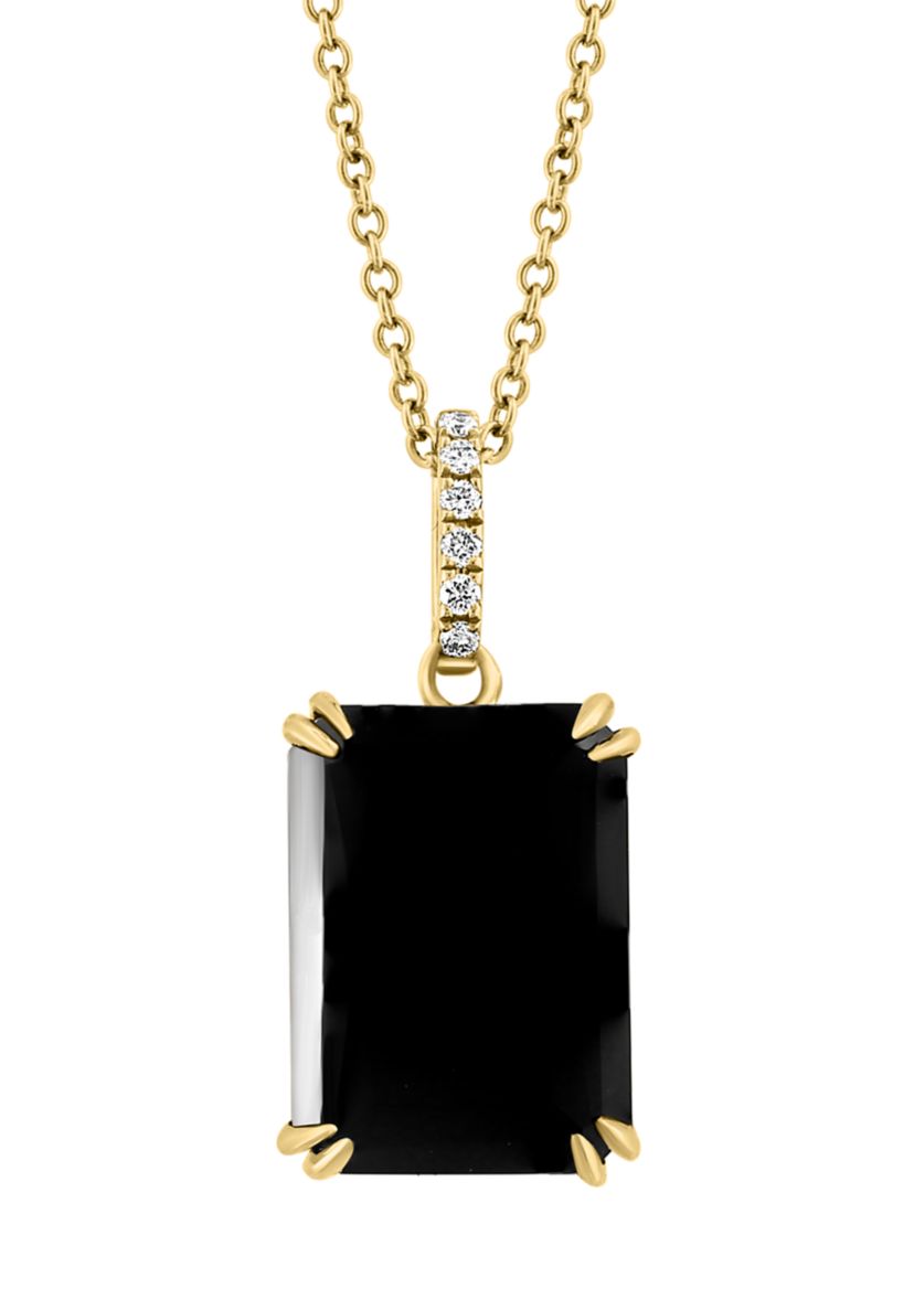 1/10 ct. t.w. Diamond, 6.95 ct. t.w. Onyx Pendant Necklace in 14K Yellow Gold