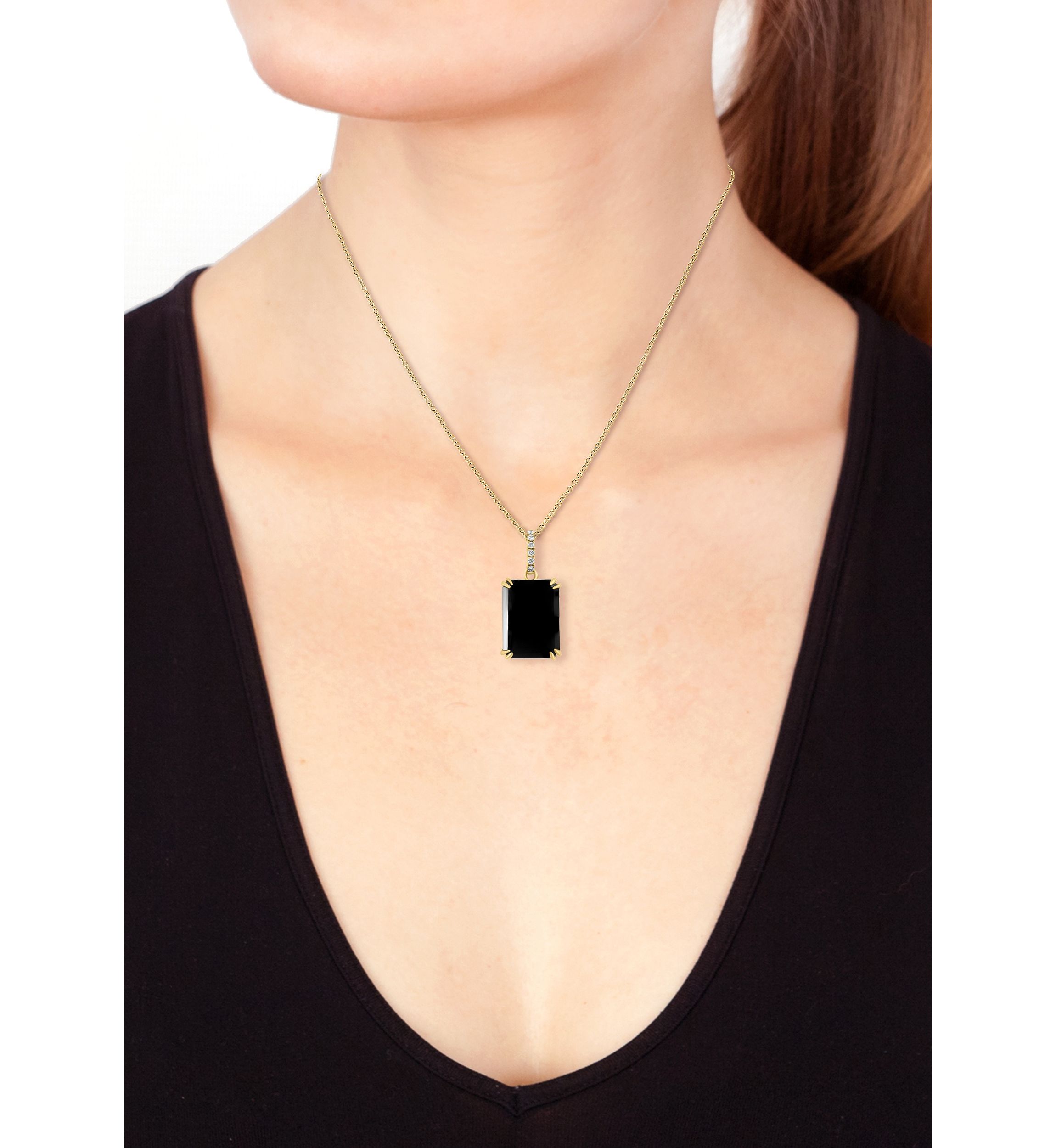 1/10 ct. t.w. Diamond, 6.95 ct. t.w. Onyx Pendant Necklace in 14K Yellow Gold