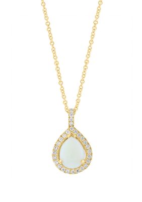 Effy 1/5 Ct. T.w. Diamond And 1 Ct. T.w. Opal Pendant Necklace In 14K Yellow Gold