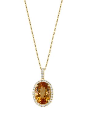 Effy 3/8 ct. t.w. Diamond, 5.8 ct. t.w. Citrine Pendant Necklace in 14K Yellow Gold, White, 16 in -  0617892907975