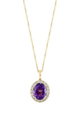 Effy 1/2 Ct. T.w. Diamond, 4.65 Ct. T.w. Amethyst Pendant Necklace In 14K Yellow Gold, White, 16 In -  0617892423741