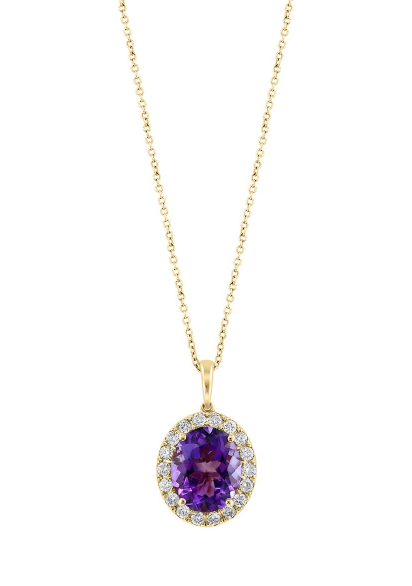 1/2 ct. t.w. Diamond, 4.65 ct. t.w. Amethyst Pendant Necklace in 14K Yellow Gold