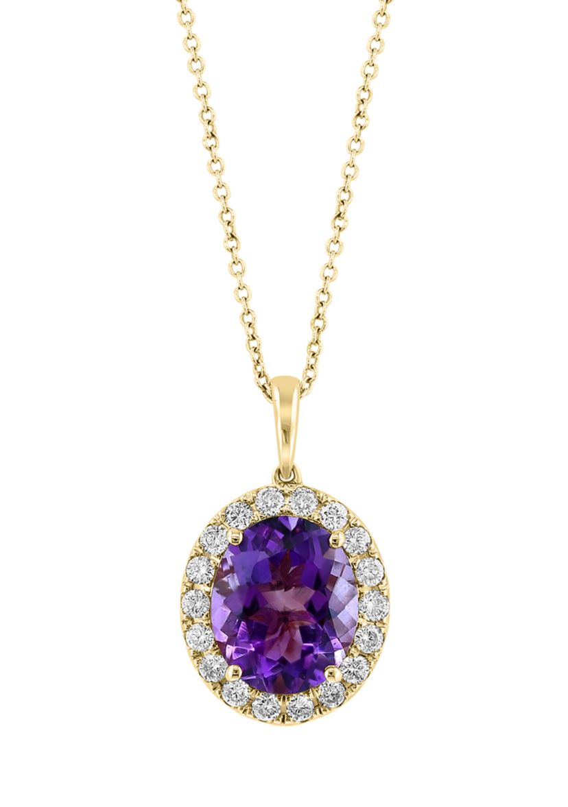 1/2 ct. t.w. Diamond, 4.65 ct. t.w. Amethyst Pendant Necklace in 14K Yellow Gold