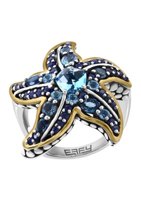 Effy 2.8 ct. t.w. Blue Topaz, London Blue Topaz, Sapphire Ring in Sterling Silver and 14K Yellow Gold