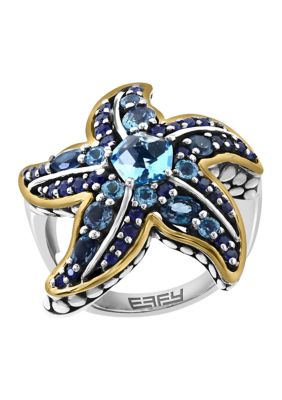 Effy 2.8 ct. t.w. Blue Topaz, London Blue Topaz, Sapphire Ring in Sterling Silver and 14K Yellow Gold, 7 -  0617892897924