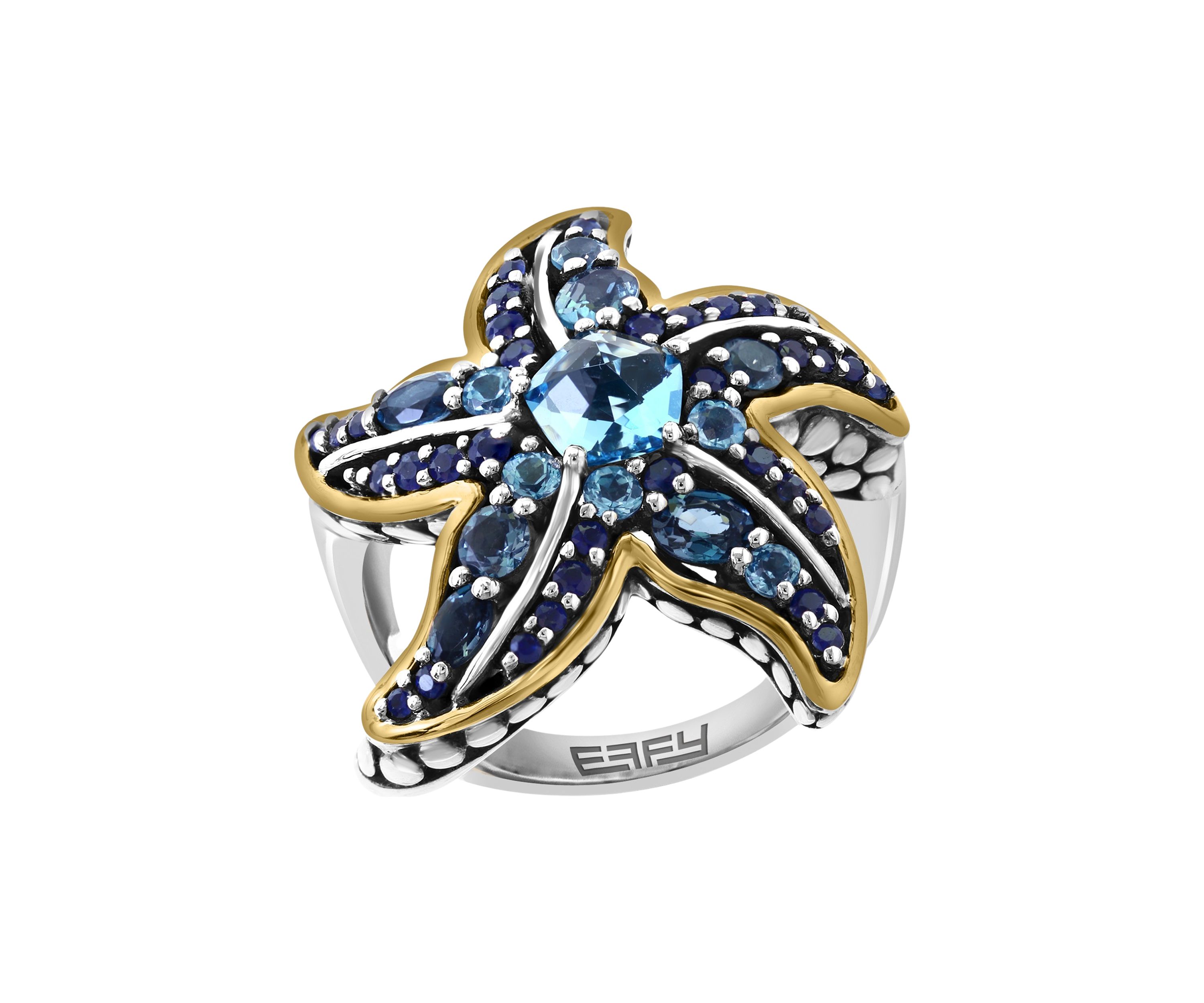2.8 ct. t.w. Blue Topaz, London Blue Topaz, Sapphire Ring in Sterling Silver and 14K Yellow Gold