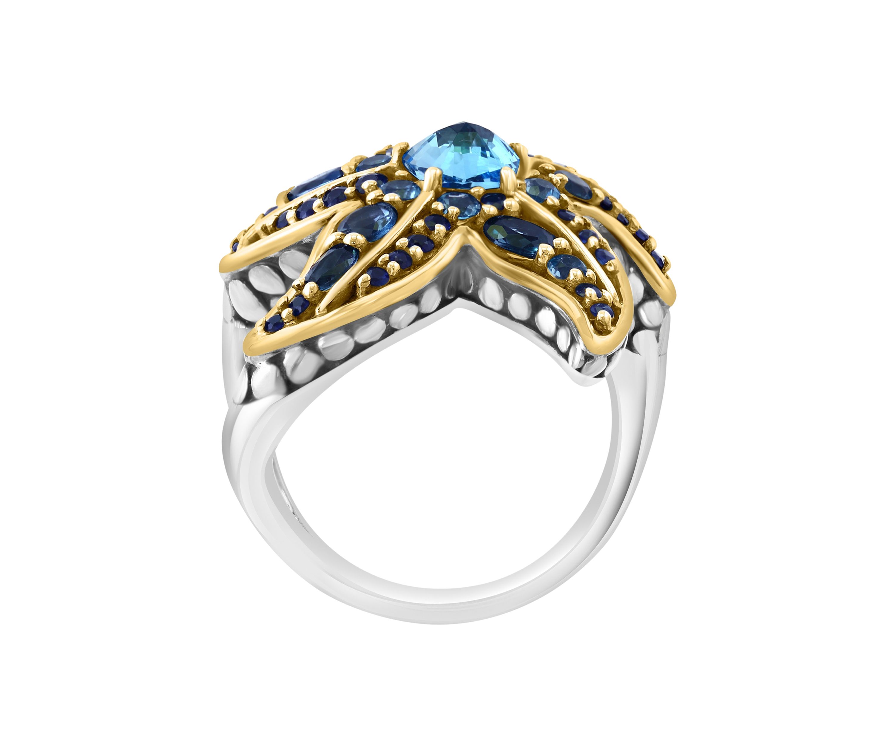 2.8 ct. t.w. Blue Topaz, London Blue Topaz, Sapphire Ring in Sterling Silver and 14K Yellow Gold