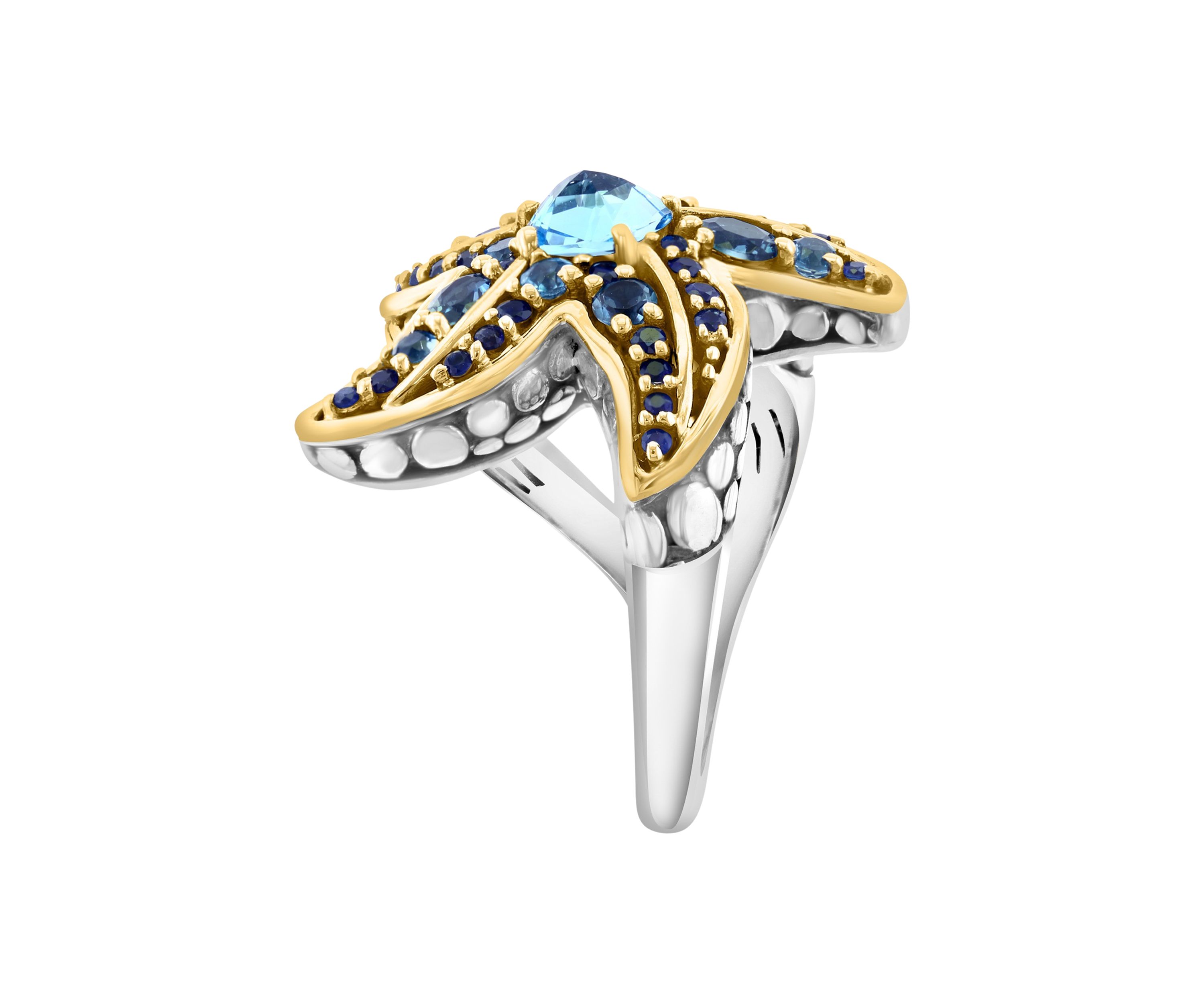 2.8 ct. t.w. Blue Topaz, London Blue Topaz, Sapphire Ring in Sterling Silver and 14K Yellow Gold