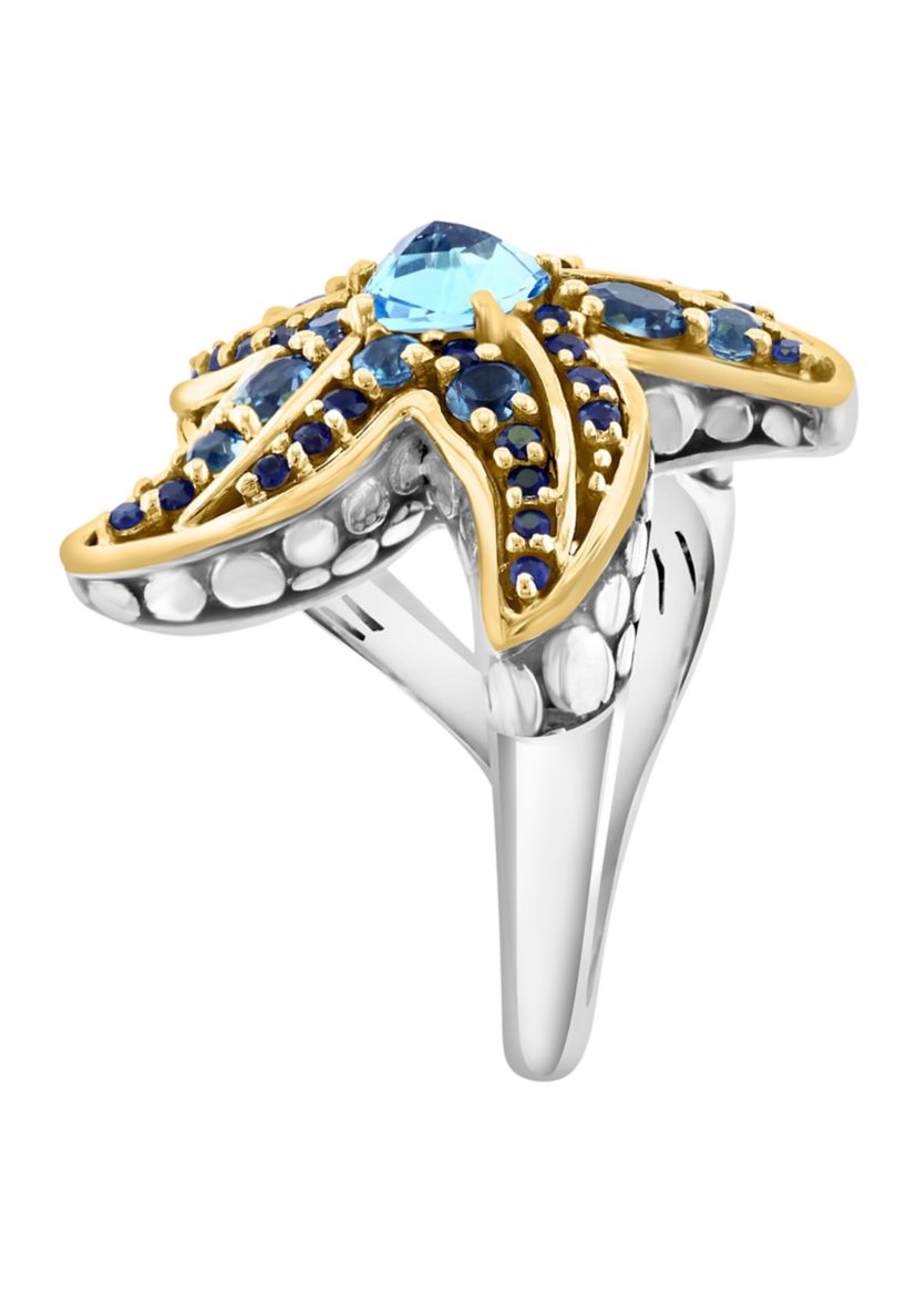 2.8 ct. t.w. Blue Topaz, London Blue Topaz, Sapphire Ring in Sterling Silver and 14K Yellow Gold